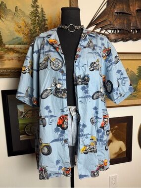 Vintage RJC Hawaiian Shirt Classic Motorcycles Men's Size XL